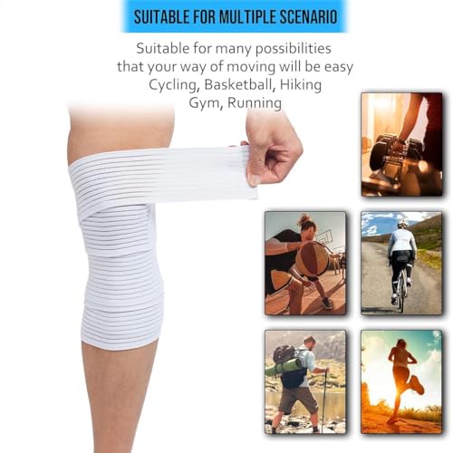 Extra Long Elastic Knee Wrap Compression Bandage Brace Support for Legs, Plantar Fasciitis, Stabilising Ligaments, Joint Pain, Squat, Basketball, Running, Tennis, Soccer, Football, Volleyball (White) - color: White
