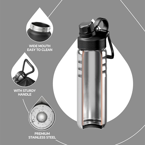 IDEUS 24oz Stainless Steel Insulated Bottle with 2 Leak-Proof Lids, Black - color: Black, size: 24 Ounces
