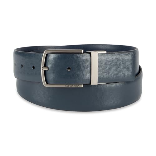 Calvin Klein Men’s Reversible Leather Belt - 2‑in‑1 Versatile Modern Style - color: Navy/Navy Textured, size: Small (30-32)