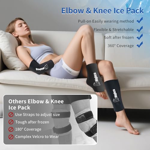Pack of 1,Elbow Gel Ice Packs Wrap Freeze Sleeve for Injury Hot & Cold Compression,360° Coverage Ice Knee Sleeve Cold Wrap for Sprains, Arthritis, Elbow Pain, Tendonitis (Black,S)