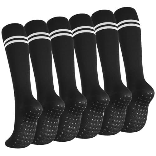 Jspupifip 6 Pairs Compression Socks with Grips for Running Yoga - color: Black, size: Large-X-Large