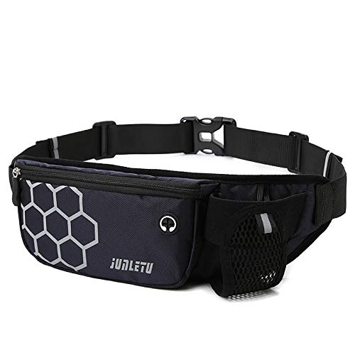 Running Waist Bag with Water Bottle Holder, Sports Belt Bag for Phone, Keys and Hiking Fitness Outdoor Travel (Black) - color: Black