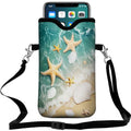 Universal Neoprene Cell Phone Pouch 7.1 X 4 in Mobile Protection Case Bag with Crossbody Strap/Neck Lanyard Beach Starfish Shells - color: Beach Starfish Shells