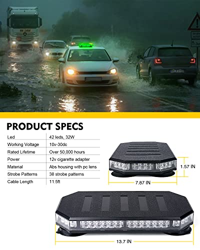 LUMENIX 42 LED Green Rooftop Strobe Beacon Light Bar with Controller - color: Green