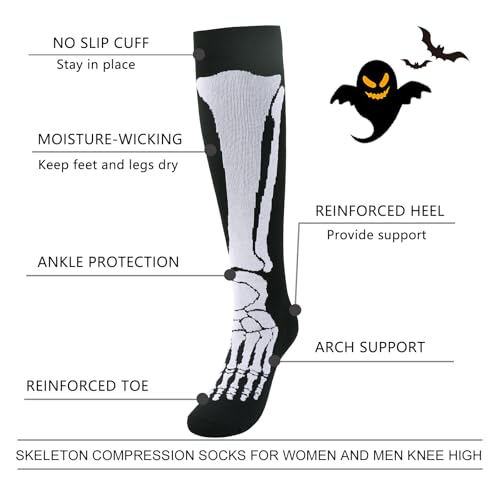 Junely Compression Socks for Women Knee High Funny Socks - color: A10-skeleton