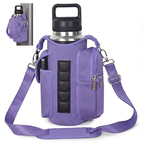 RICHEN Magnetic Gym Bag,Magnets Gym Water Bottle Bag Carrier Holder with Pockets & Strap Fit for 18 to 40 oz Owala Hydro Flask Yeti, Gym Accessories for Men Women,Walking, Hiking - color: Lavender