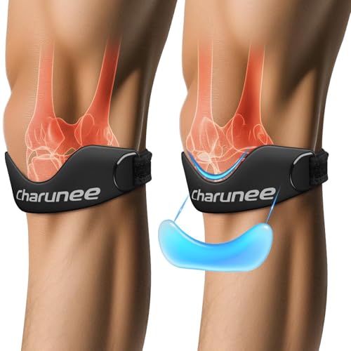 Charunee 2 Pack Patellar Tendon Support Strap Knee Brace for Women & Men,Silicone Patella Band for Running Hiking Basketball Gym Fitness Tennis Badminton Cycling