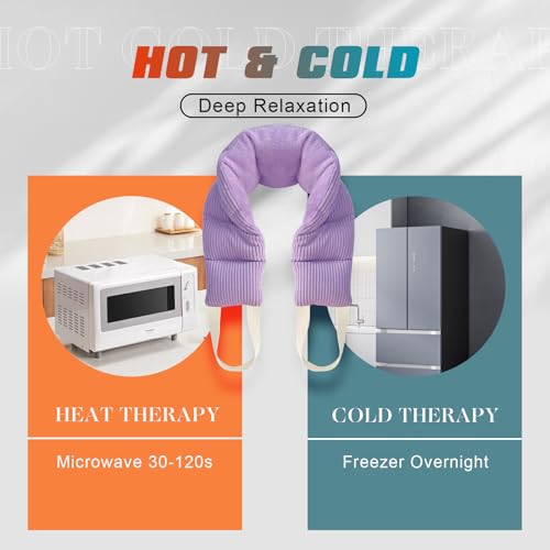 uncn Heating Pad for Neck and Shoulders and Back Moist Small Microwavable Neck Wrap Warmer Weighted Heat Wrap Microwave Heatable Rice Beanbag Cervical Hot Pack Lavender Scented 1.5Pounds - color: Purple