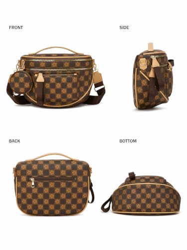 Makes Checkered Crossbody Bag Bum Bag for Women with Pouch - color: Coffee Checkered