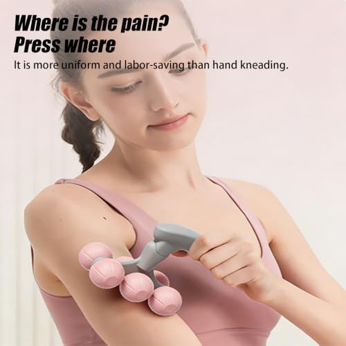 6-Wheel Handheld Massage Roller for Muscle Pain Relief (Pink) - color: Pink