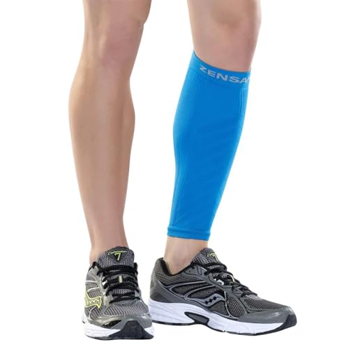 Zensah Calf/Shin Compression Sleeve - Made in the USA Single Leg Compression Sleeve for Shin Splint Relief, Recovery, Running - color: Blue, size: Large-X-Large