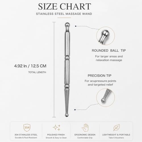 Stainless Steel Acupressure Massage Pen for TMJ, Deep Tissue Trigger Point Relief, Full Body Self-Massage Relaxation Bar