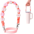 Water Bottle Handle Strap Compatible with Owala & Stanley Cups - color: Flower Rose White