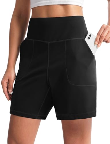 Women's 6"/9" Shorts with Zipper Pocket - color: 6″-black, size: Small