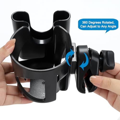 Accmor Stroller Cup Holder, Universal Cup Holder for Walker Wheelchair Bike Scooter, 360° Rotatable Stroller Cup Holder Attachment Walker Wheelchair Accessory - color: Cup Phone Holder-Black