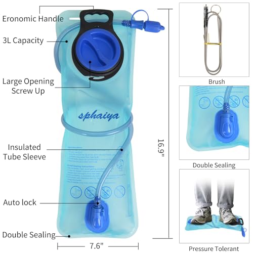 2 Pack Hydration Bladder 2L-3L with Cleaning Brush - Wide Opening, Leak Proof Water Reservoir for Hiking Cycling Running Camping Backpack - BPA Free - color: 3L-Green+blue