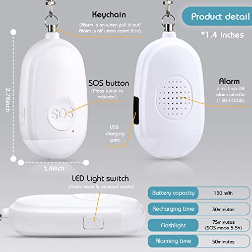 Frienda 4 Pcs Personal Security Alarm Keychain 130 DB USB Rechargeable