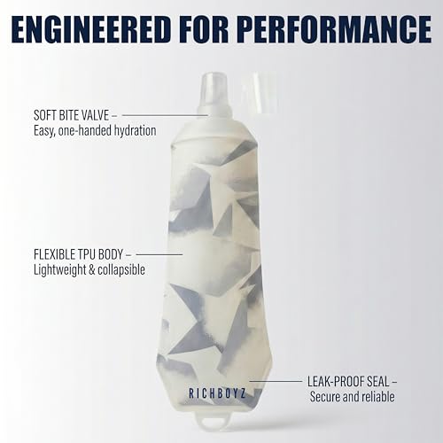 Richboyz 500ml Running Soft Flask: Leakproof TPU Hydration Bottle for Trail Runners & Cyclists & Hikers – Lightweight & BPA-Free Folding Water Bottle (Grey Star