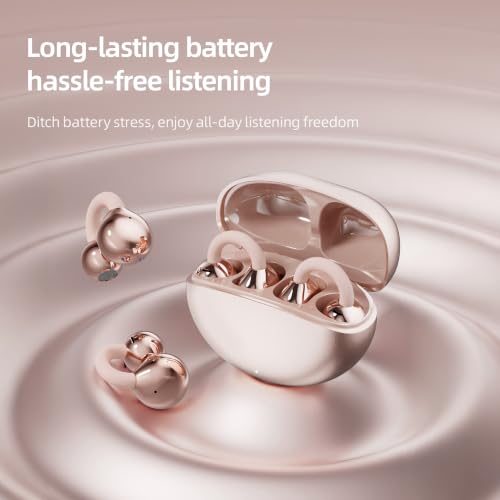 Open Ear Earbuds Clip On Headphones Wireless Earbuds for Workout(Rose Gold) - color: Rose Gold