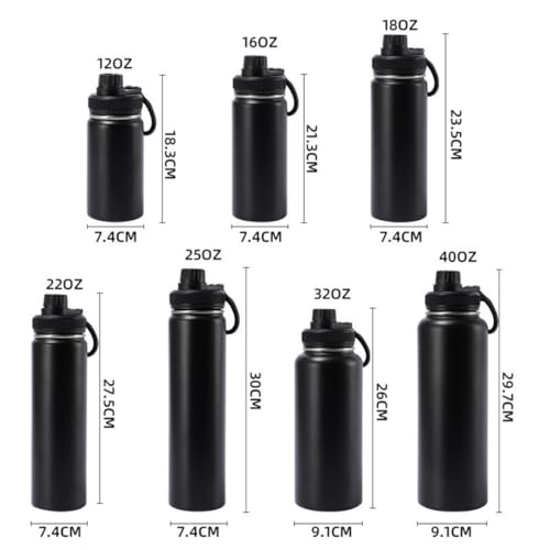 Wide Mouth Insulated Sports Water Bottle,Double wall Stainless Steel Vacuum flask with Leakproof Lid (Black, 16 Ounces) - size: 16 Ounces