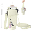 Water Bottle Carrier Bag for Stanley Cup 40/30oz, Neoprene Water Bottle Holder Pouch with 3 Pocket Adjustable Shoulder & Hand Strap - color: Off White