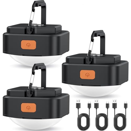 FLY2SKY 3 Pack LED Rechargeable Camping Lights Tent Lantern Mini Emergency - style: 3 Pcs Black