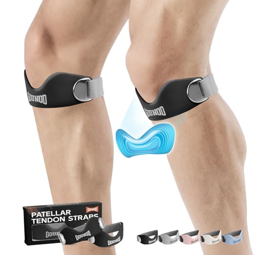 GOUNOD Silicone Patellar Tendon Support Strap 2 Pack,Knee Strap for Knee Pain Relief,Patella Band for Basketball, Jumpers Knee, Tendonitis, Running, Hiking, Soccer, Osgood Schlatter（Black-Grey） - color: Black