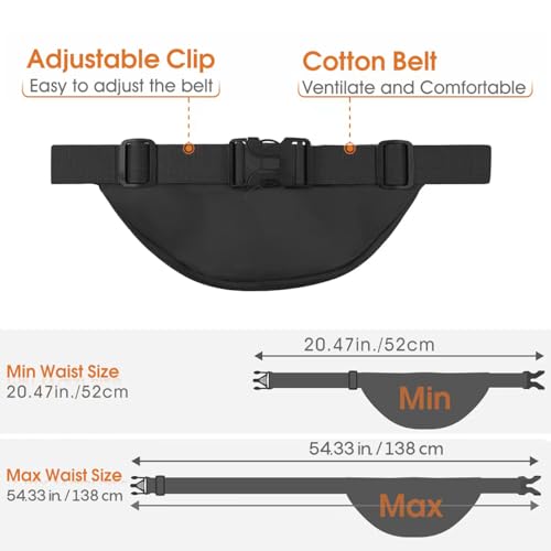Large Fanny Pack for Women Men - Syican Waist bag with 3-Zipper Pockets - color: Black