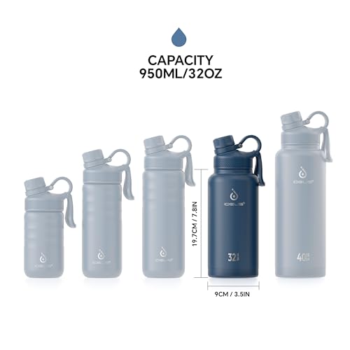 IDEUS 32oz Insulated Stainless Bottle with 2 Leakproof Lids, Navy Blue - color: Navy Blue, size: 32 Ounces