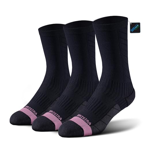BRISIRA Coolmax Bamboo Viscose Compression Running Crew Socks Women - color: 3 Pairs Black, size: 5-7