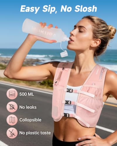 MOKURA Running Vest for Women Men with 500ML Soft Flask & Phone Holder - color: Pink, size: Large