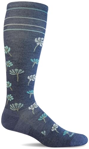 Sockwell Women's Field Flower Moderate Graduated Compression Sock - color: Denim, size: Small-Medium