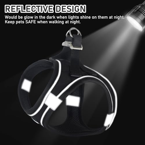 GAMUDA Small Dog Harness Collar and Leash Set, Step in No Chock No Pull Linen Fabric Soft Mesh Dog Vest Harnesses Reflective for Dogs Puppy Cats Kitten Rabbit (Black, M) - color: Black, size: Medium