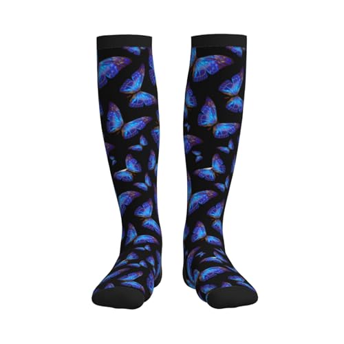 Crazy Fun Compression Socks, Unisex Knee High Support Socks - color: Blue Butterfly