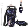 Water Bottle Carrier Bag for Stanley Cup 40/30oz, Neoprene Water Bottle Holder Pouch with 3 Pocket Adjustable Shoulder & Hand Strap - color: Purple Butterfly