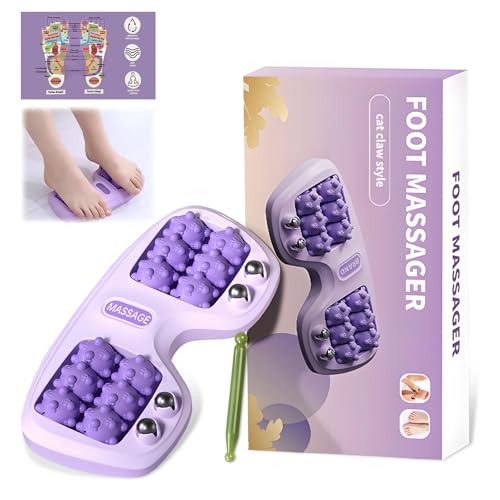 Portable Double Foot Massage Roller for Plantar Fasciitis Relief, Dual Acupressure Therapy for Pain & Stress Relief, Reflexology Tool for Improved Circulation at Home or Office (Purple)