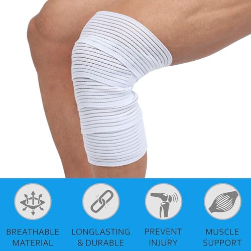 Extra Long Elastic Knee Wrap Compression Bandage Brace Support for Legs, Plantar Fasciitis, Stabilising Ligaments, Joint Pain, Squat, Basketball, Running, Tennis, Soccer, Football, Volleyball (White) - color: White