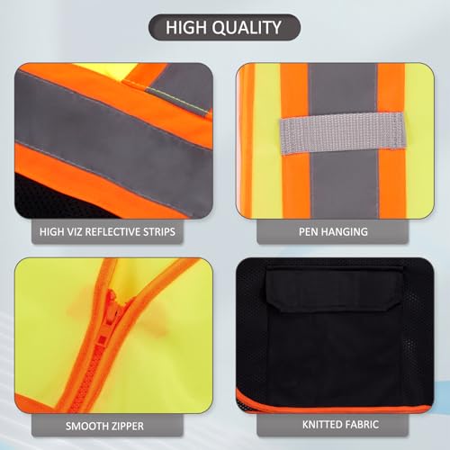 High Visibility Reflective Safety Vest with Zipper and Pockets (Yellow & Black),Medium - color: Yellow/Black, size: Medium