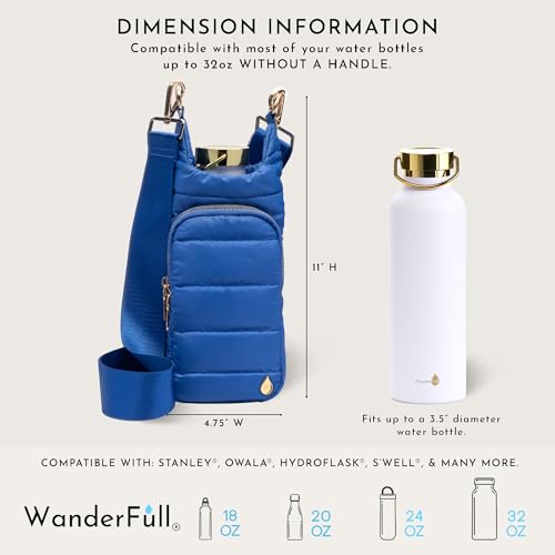 WanderFull Original HydroBag Crossbody Water Bottle Holder with Phone Pocket, Fits Water Bottles up to 32 oz - color: Royal Blue Matte