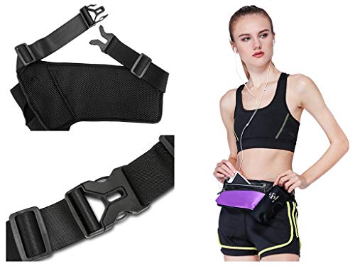 Running Belt Sport Waist Pack/Pouch w/Water Bottle Holder Hydration Fanny Pack Reflective Stripes Cellphone Storage Earphone hole for Dog walker Hiking Travel Adjustable Women/Men (Black/Purple) - color: Black/Purple