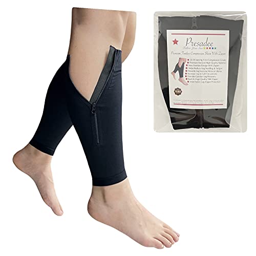 Presadee Shin Premium 20-30 mmHg Firm Compression Leg Calf Sleeve With Zipper (Black, S/M) - color: Black, size: S/M