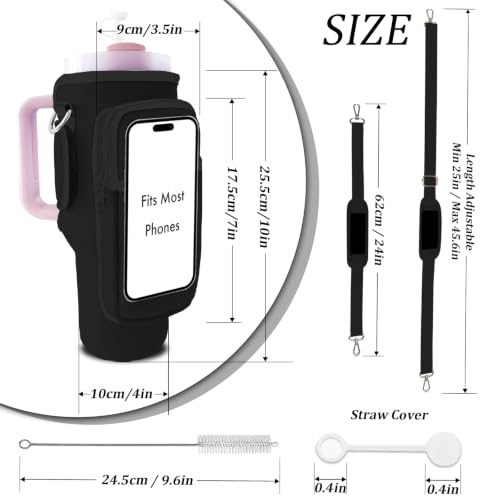 Water Bottle Carrier Bag for Stanley 40/30oz Cup Tumbler with Phone Pocket,Insulated Crossbody Water Bottle Holder with Adjustable Strap,Water Bottle Sling Pouch for Hiking Walking Camping Accessories - color: Black
