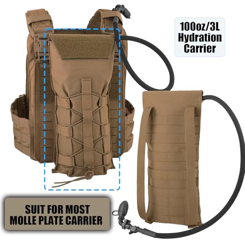 PETAC GEAR 1.5L / 3L Tactical Hydration Pack，Molle Carrier Pouch for 50 oz /100 oz Hydration Bladder Daypack Water Backpack. - color: CB, size: 3L combination set