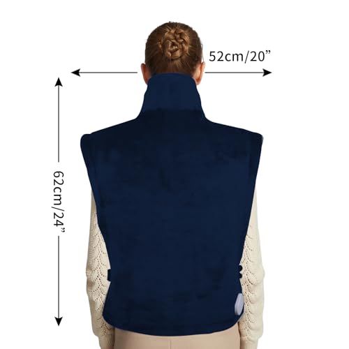 26" x 35" Flannel Neck&Shoulder&Back Heating Pad with 12 Temperature Settings&Countdown Timer, Pain Relief for Back/Neck/Shoulders/Menstrual Pain(Navy Blue) - color: 03-navy Blue