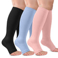 CTHH Toeless Compression Socks for Women & Men Open Toe Knee High Stocking - color: Pink/Blue/Black, size: Small-Medium