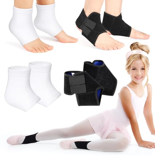 Tarpop 2 Pairs Kids Ankle Brace, Compression Sleeves, M+S, Black,White - color: Black,White, size: Small,Medium