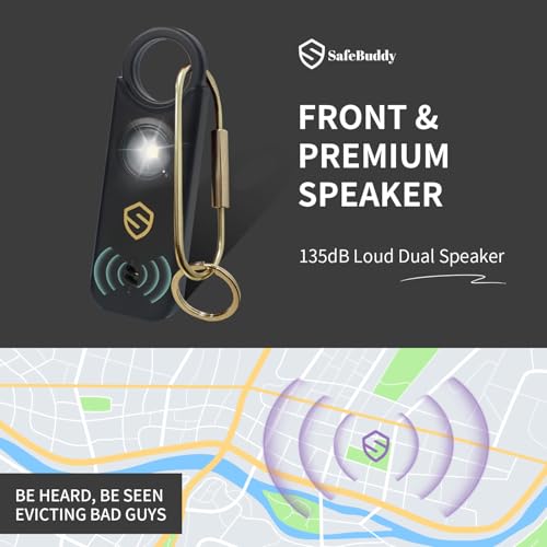 Personal Alarm for Women, Men, Kids, Elderly, Self Defense - Designed by Women 140DB Extra Speakers Alarm with Strobe Light, Rechargeable, Safety Alarms and Premium Keychain (Carbon Black) - color: Black