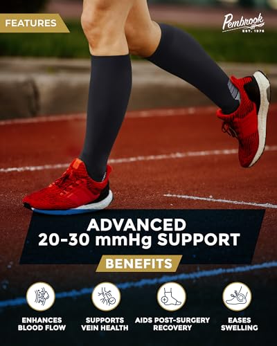 Pembrook 3 Pairs Compression Socks 20-30 mmHg - Compression Socks for Women and Men | Running, Athletic, Travel, Nurses - color: Black - 3 Pairs, size: Large