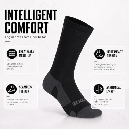 2XU unisex-adult Vectr Full Length Sock - color: Black/Titanium, size: 7