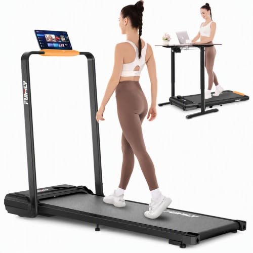 FUNMILY Upgrade Walking Pad Folding Treadmill with 12%/15% Incline & Handle Bar, 3.5HP Foldable Under Desk Compact Treadmills for Home/Office/Gym, 400+lb Capacity, Shock Absorption - color: Bright Black